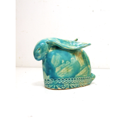 Zając ceramiczny Ręcznie wykonany Niebieski 10x15cm Art